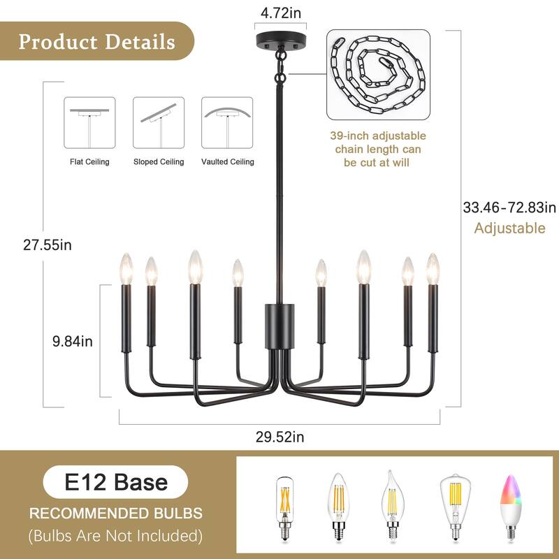 8-Light 29.52-inch Farmhouse Candle Chandelier for Foyer Kitchen Bedroom