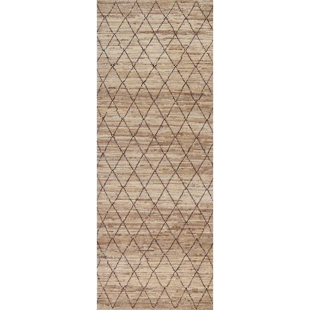 Trellis Moroccan Oriental Hallway Runner Rug Hand-knotted Wool Carpet - 3'3" x 10'1"