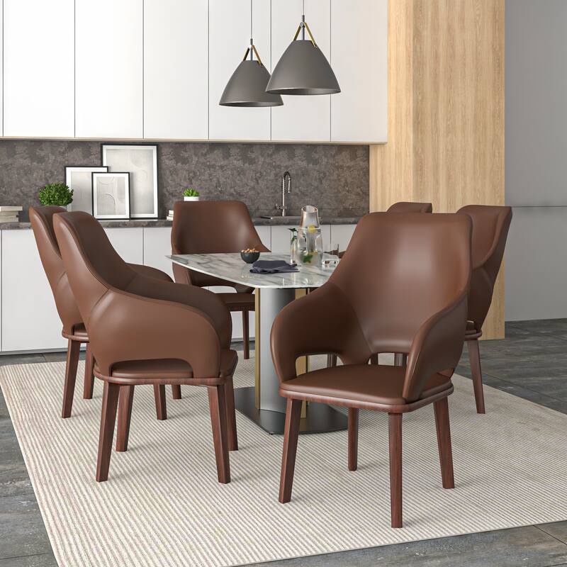 LeisureMod Vivara Leather Upholstered Dining Chair with Padded Seat - Mid-Century Arm Chair for Home Office Bar & Kitchen