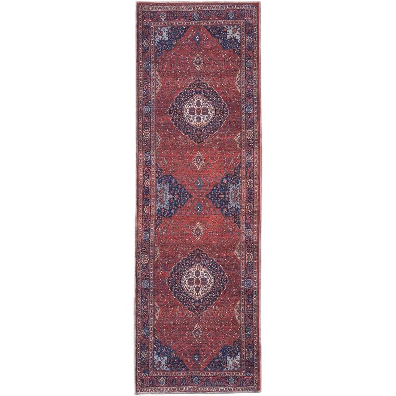 Birchlawn R39HD Medallion Transitional Area Rug - 2'7" x 8' - Red/Blue/Tan