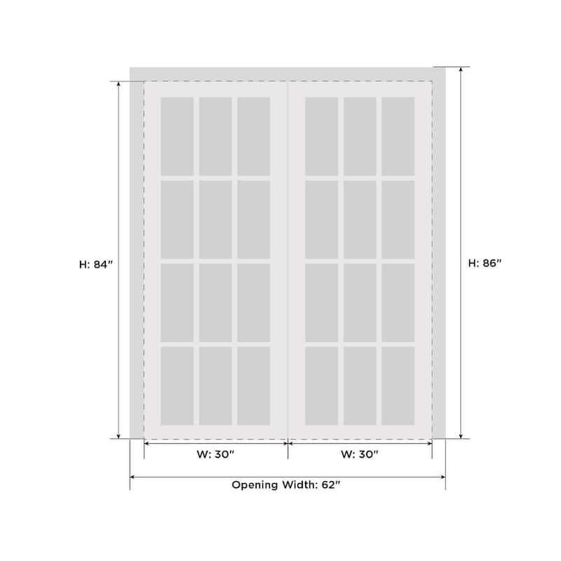 Interior Solid French Double Doors / Mela 0733 Painted White / Wood Interior Solid Panel Frame / Closet Bedroom Modern Doors