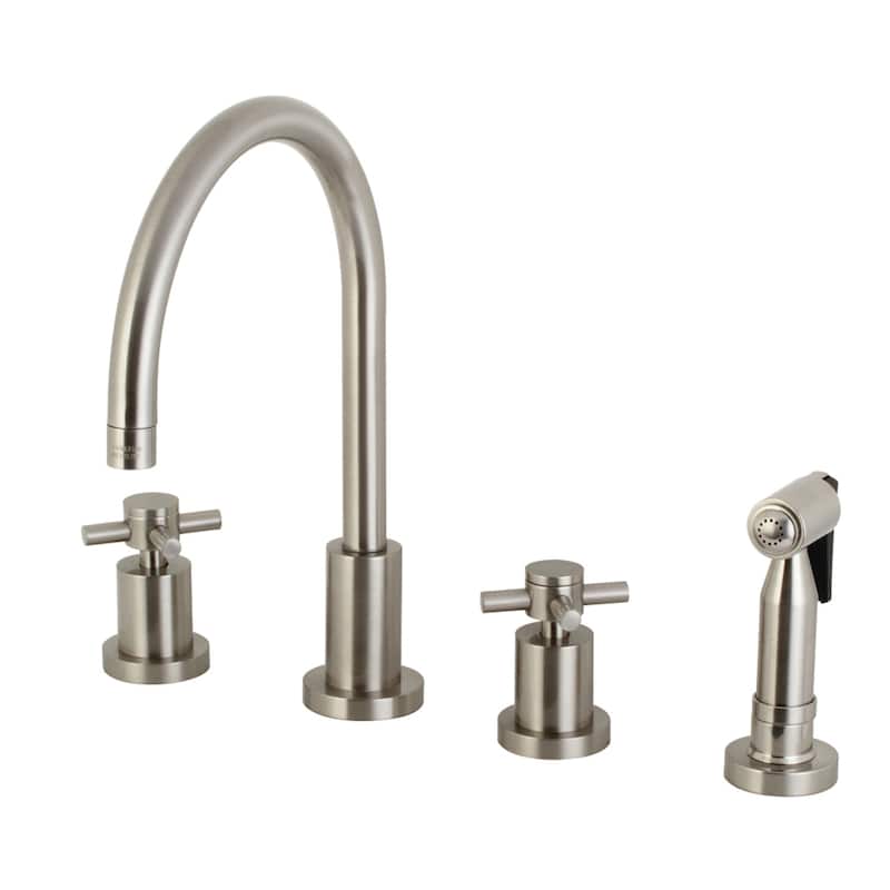 Kingston Brass Concord Deck Mount Widespread Kitchen Faucet with Brass Sprayer - Brushed Nickel