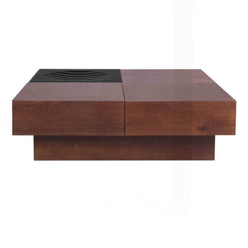 Charming Italian Retro-Inspired Acacia Wood Coffee Table with Storage