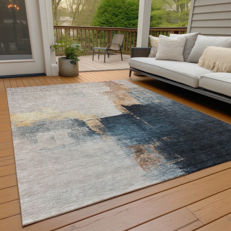 Machine Washable Indoor/ Outdoor Abstract Chantille Rug