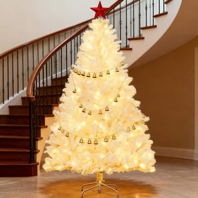 Christmas Trees Home Decor,Prelit Artificial White Christmas Trees, with Warm White LED Lights, Auto Open, Steel Base - White