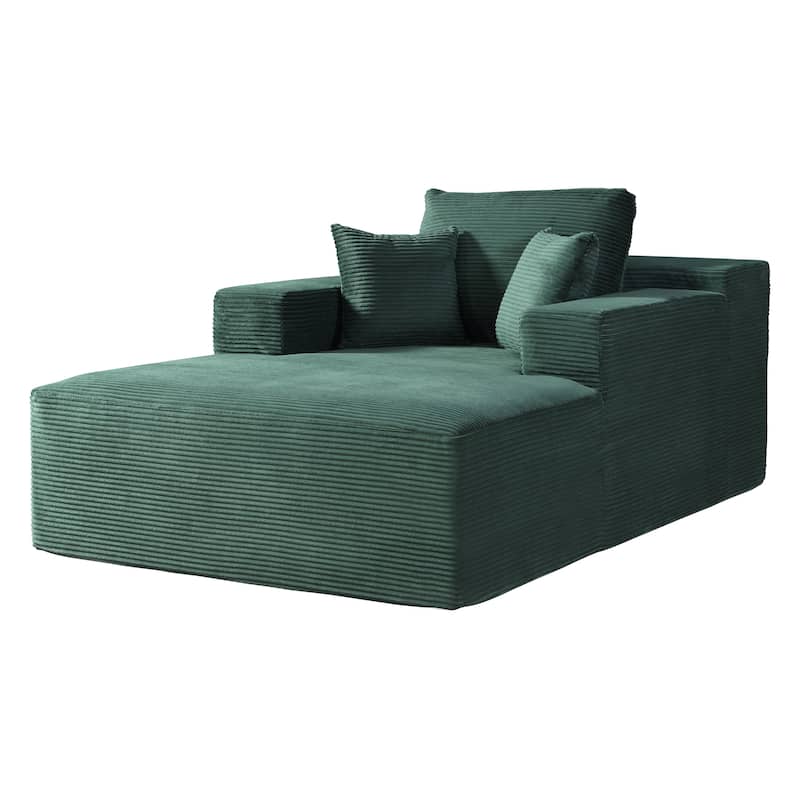 Convertible Chaise Lounge Chair Indoor - Oversized Corduroy Couch with Wide Armrest & Throw Pillows