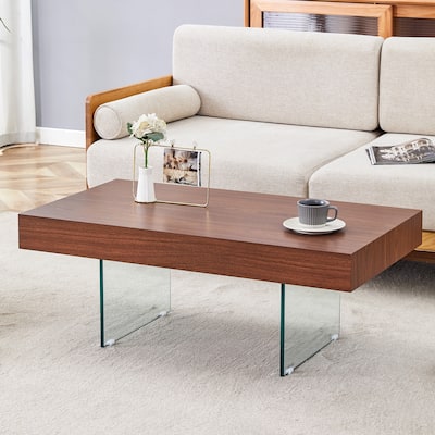 Colored Mdf Coffee Table - Tempered Glass Legs.Density Board Sticker,Reinforced Glass Legs