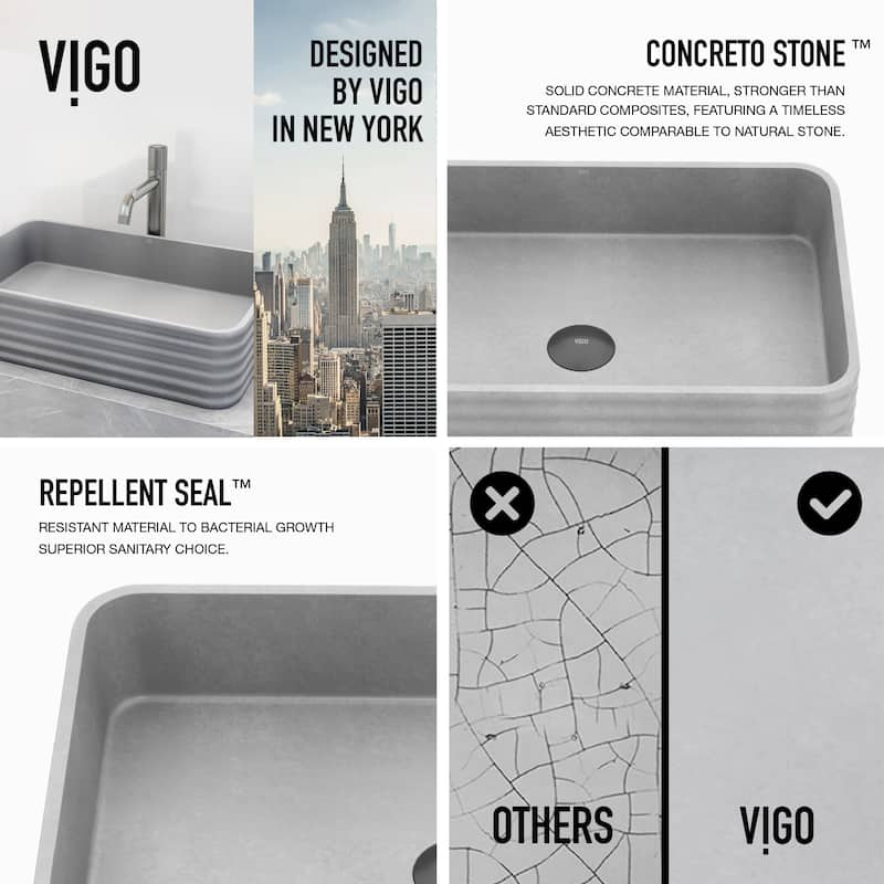 VIGO Cadman 21"L x 14"W Concrete Vessel Sink and Apollo 12"H Faucet Set