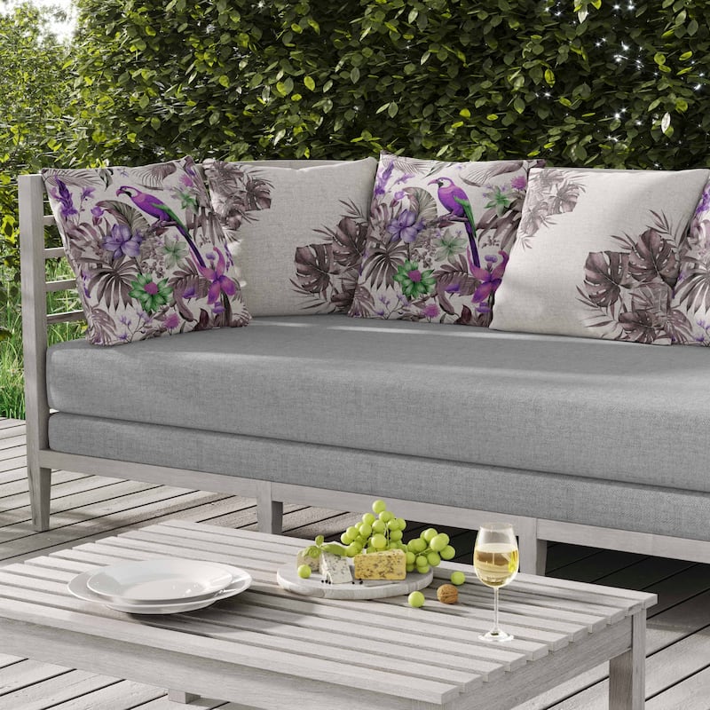 Leafy Lyricist Indoor/Outdoor Reversible Throw Pillow White and Purple
