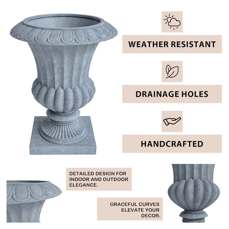 Lotus Elegant Urn Planter Pot in Fiberstone and MgO Clay with Drainage Holes for Indoor Outdoor Home Office Yard Patio Decor