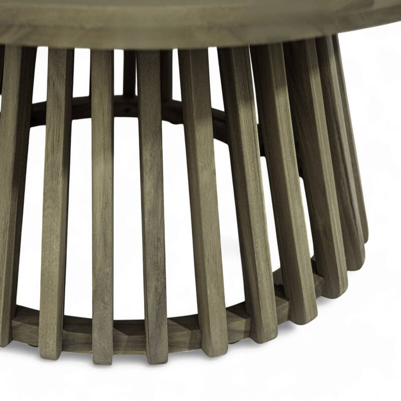 31.5-Inch Outdoor Acacia Wood Round Coffee Table with Slated Base