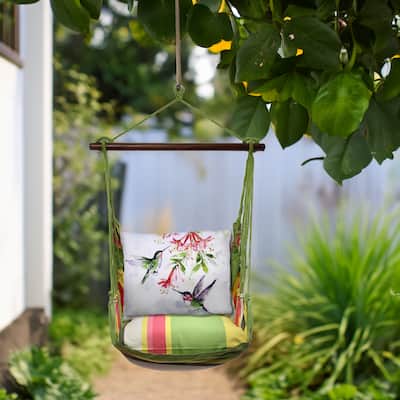 Magnolia Casual Swing Set 4 piece - Fresh Lime Stripe w/ 2 Hummers w/Hanging Plant