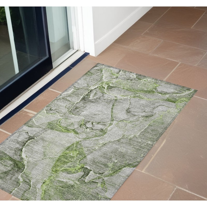 Allus Artistic Abstract Weather Resistant Classic Meets Modern Outdoor Rug - 2' x 3' - Green