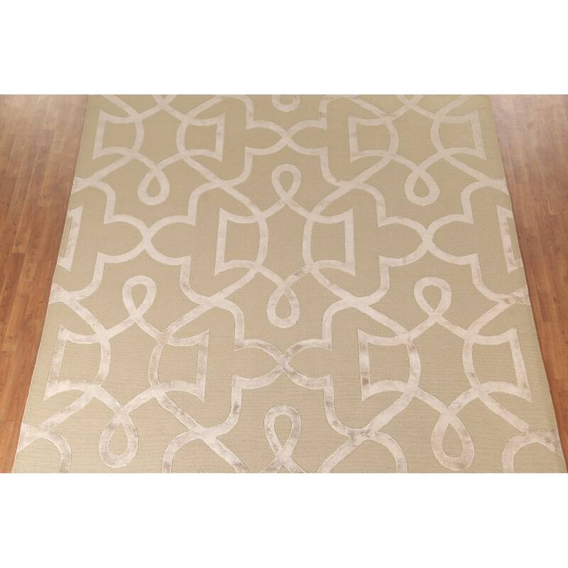 Geometric Nepalese Modern Area Rug Handmade Wool Carpet Beige - 9'2" x 11'10"