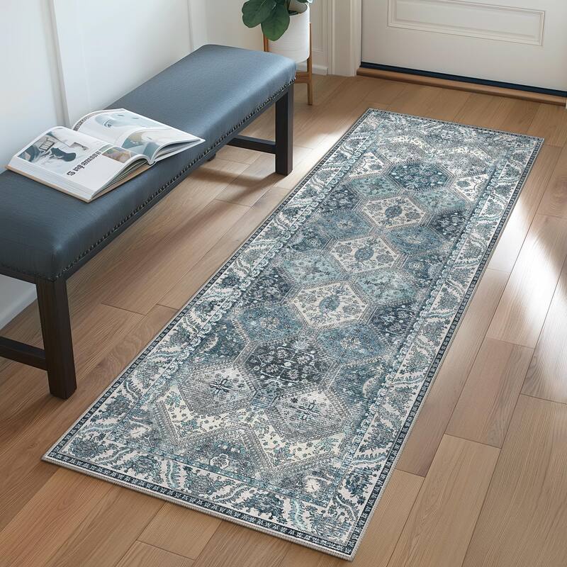 Mcow Vintage Wood-Tone Low-Pile Washable Non-Slip Area Rug