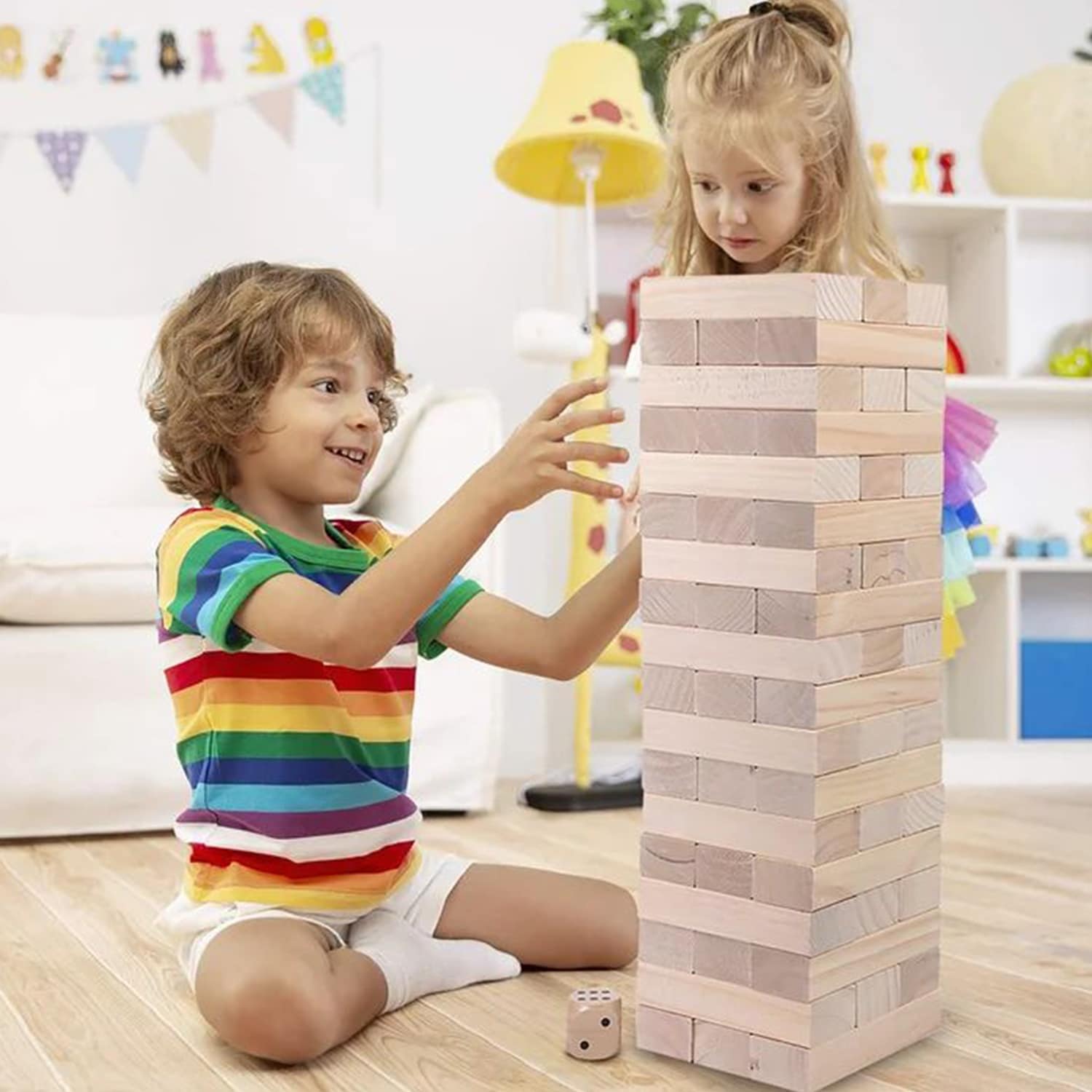 Tumbling Tower Game with Carrying Case, Blocks Game Wood Stacking