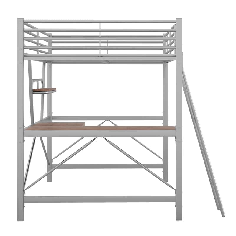 Full Size Loft Metal & MDF Bed w/Desk and Shelf