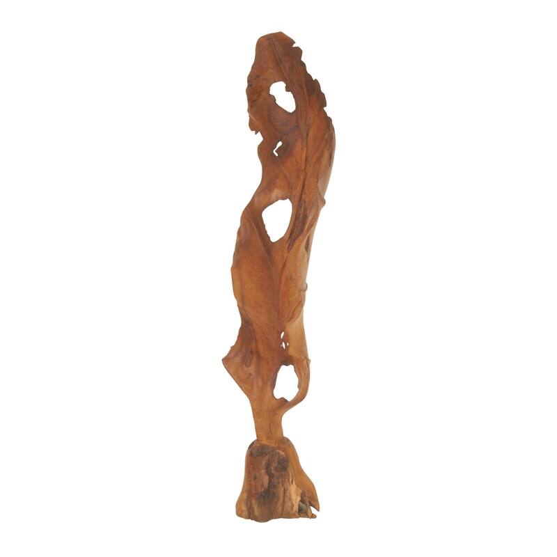 Brown Teak Wood Handmade Live Edge Leaf Decorative Sculpture
