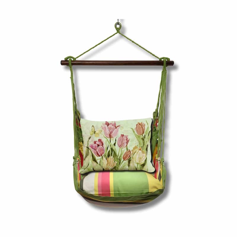 Magnolia Casual Swing Set 4 piece - Fresh Lime Stripe w/ Pink and Yellow Tulips