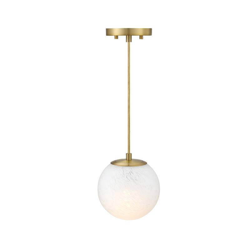 Pixie 60 Watt 1-Light Brushed Gold Globe Pendant Light with Etched Cloud Glass Shade - 7.75