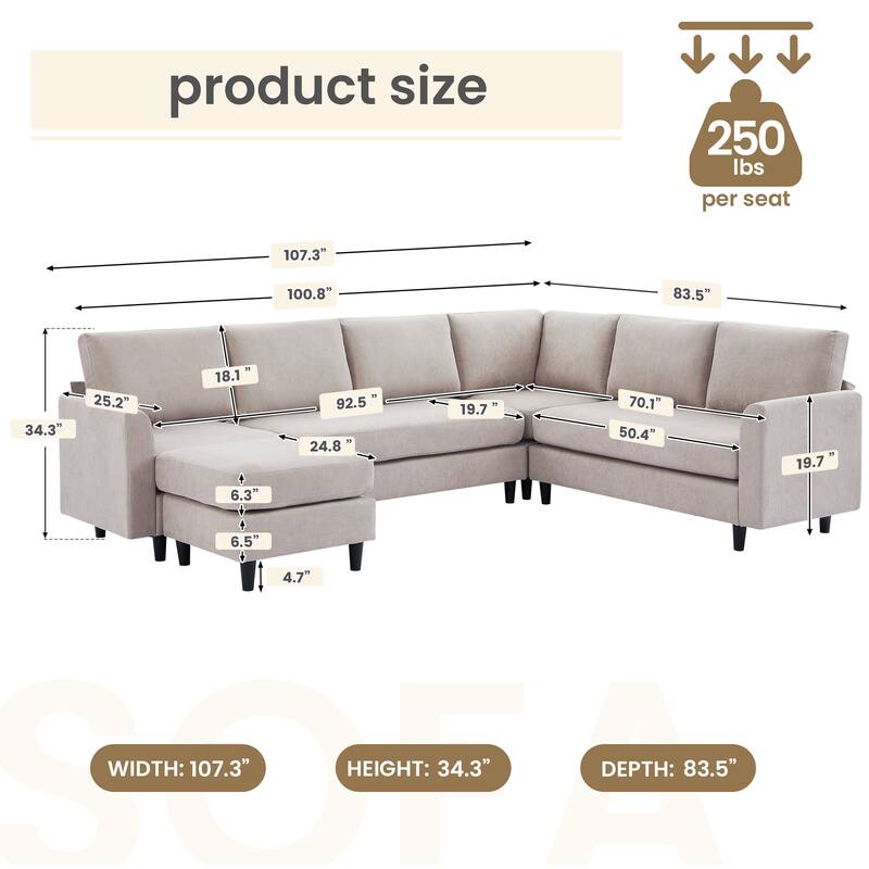 Snow Velvet Sectional Sofa