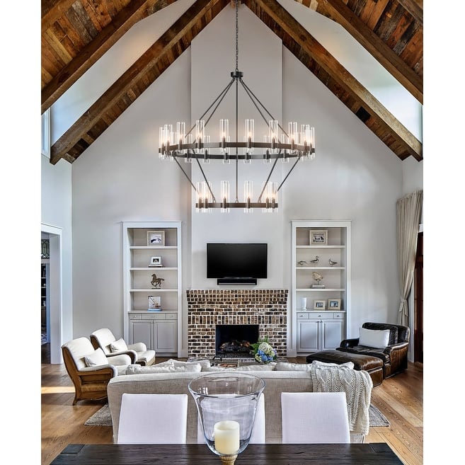 KAYLA 60in 30-Lights Gold Luxury Wagon Wheel Chandelier