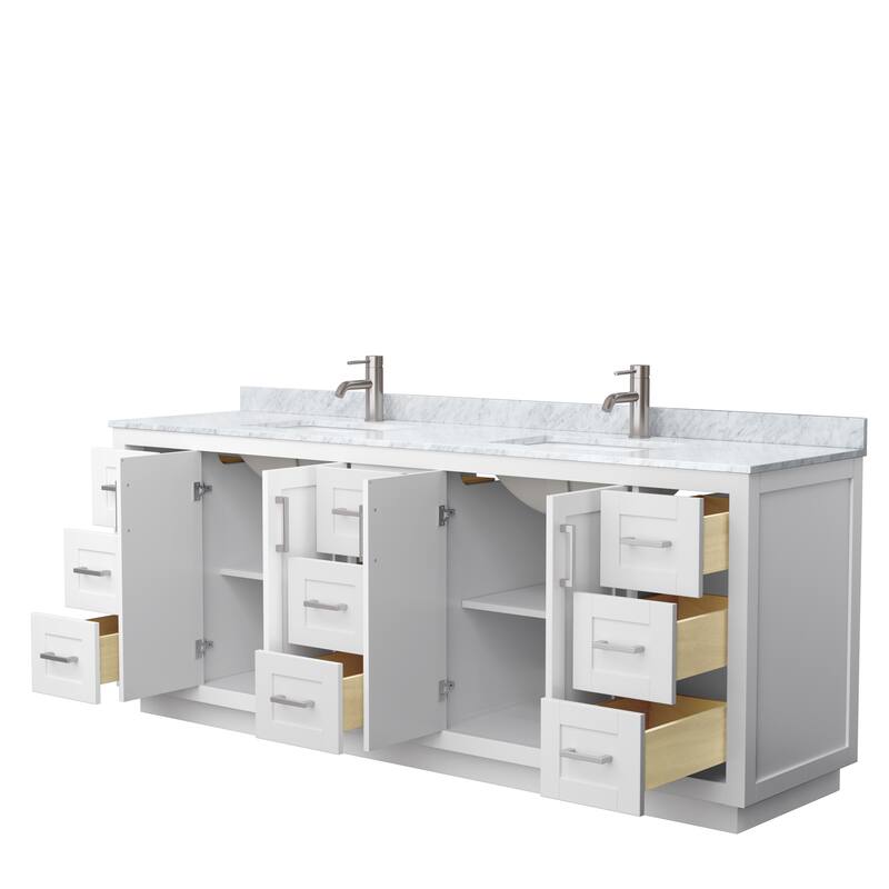 Miranda Double Vanity Set, White Carrara Marble Top, No Mirror