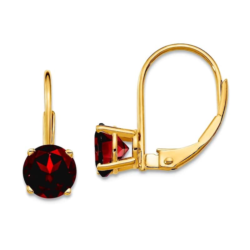 Curata 14k Yellow Gold 6mm Round Genuine Gemstone Leverback Earrings - 17x6mm - Garnet