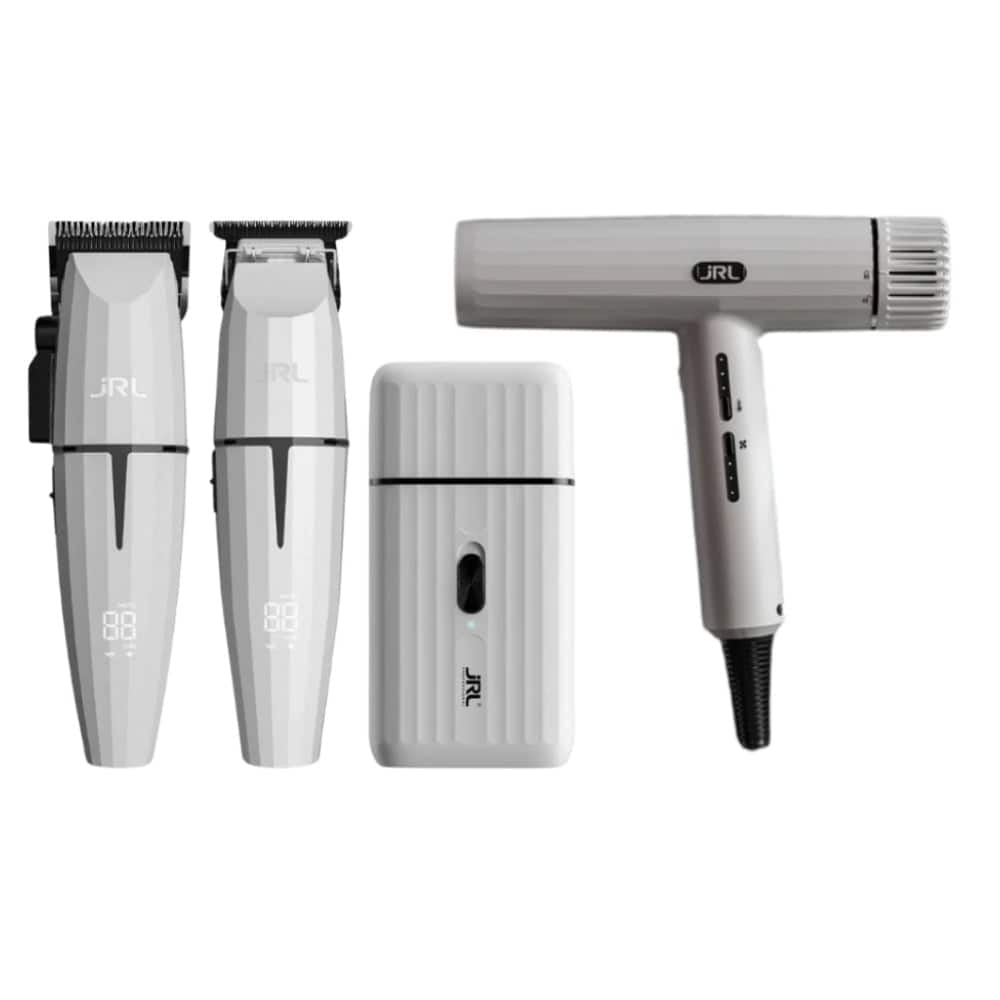 JRL Professional Ghost Collection - Clipper, Trimmer, Shaver, & Hair Dryer Set White