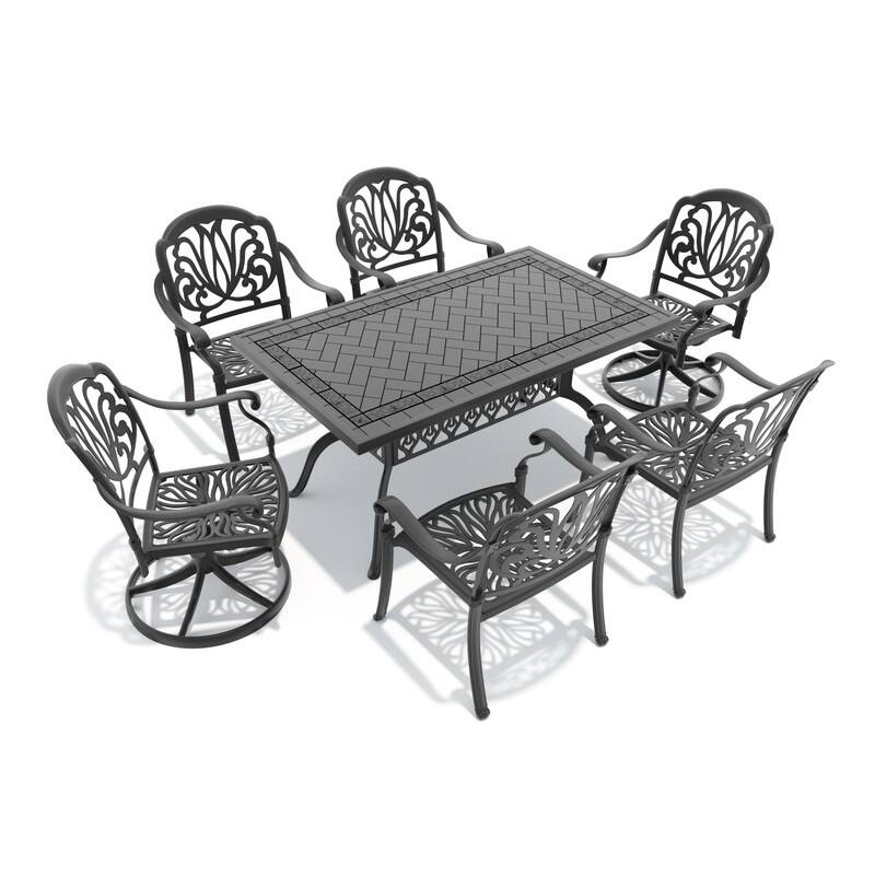 7-Piece Outdoor Dining Set with 1 Table and 6 Chairs, All-Weather Aluminum Outdoor Patio Sets