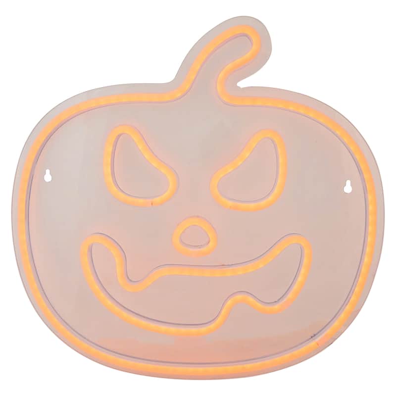 15" Orange LED Lighted Neon Style Jack-O-Lantern Halloween Window Silhouette