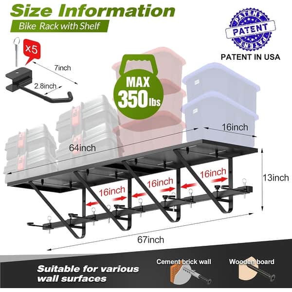 Sttoraboks Bike Storage Rack, 67-Inch Garage Wall Mount Hanger, Indoor ...