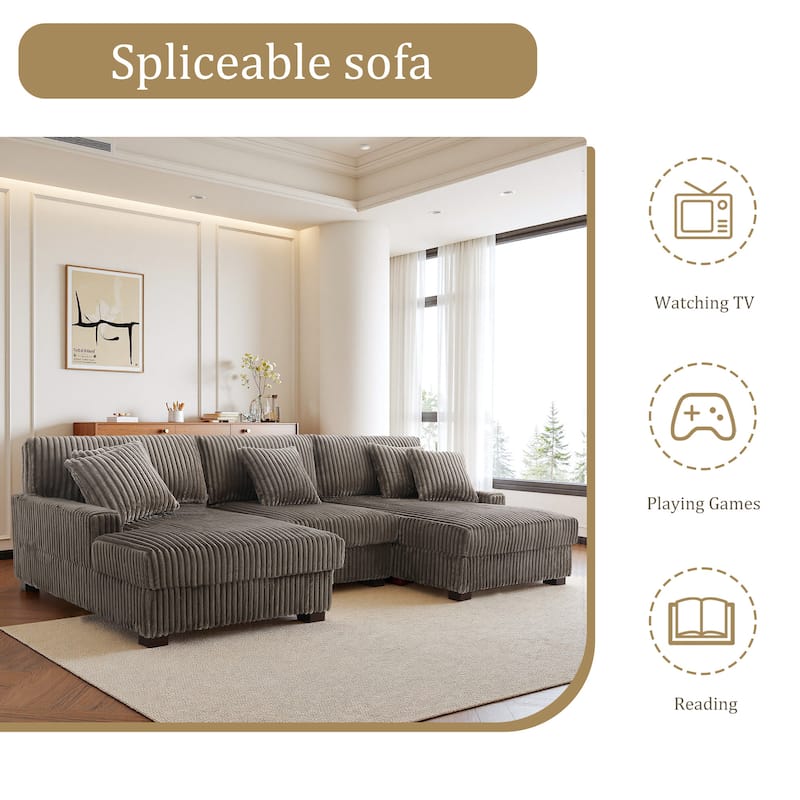 118.4"W Plush Modular Sectional Sofa with Pillows