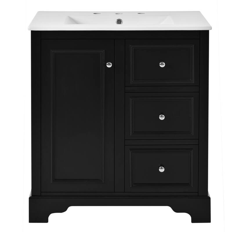30" Bathroom Vanity with Ceramic Sink, Storage Cabinet and 3 Drawers