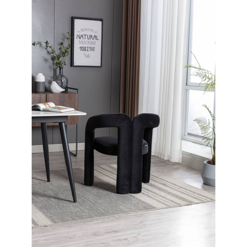 Black Modern 25.2" Upholstered Accent Chair with Curved Circular Backrest and High-Density Foam (Set of 2)