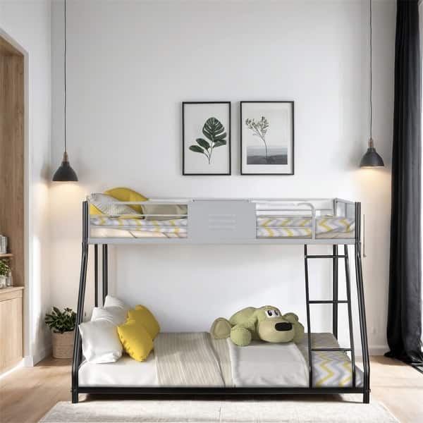 slide 2 of 13, Twin over Full Metal Bunk Bed with Safety Vent Board Guardrail