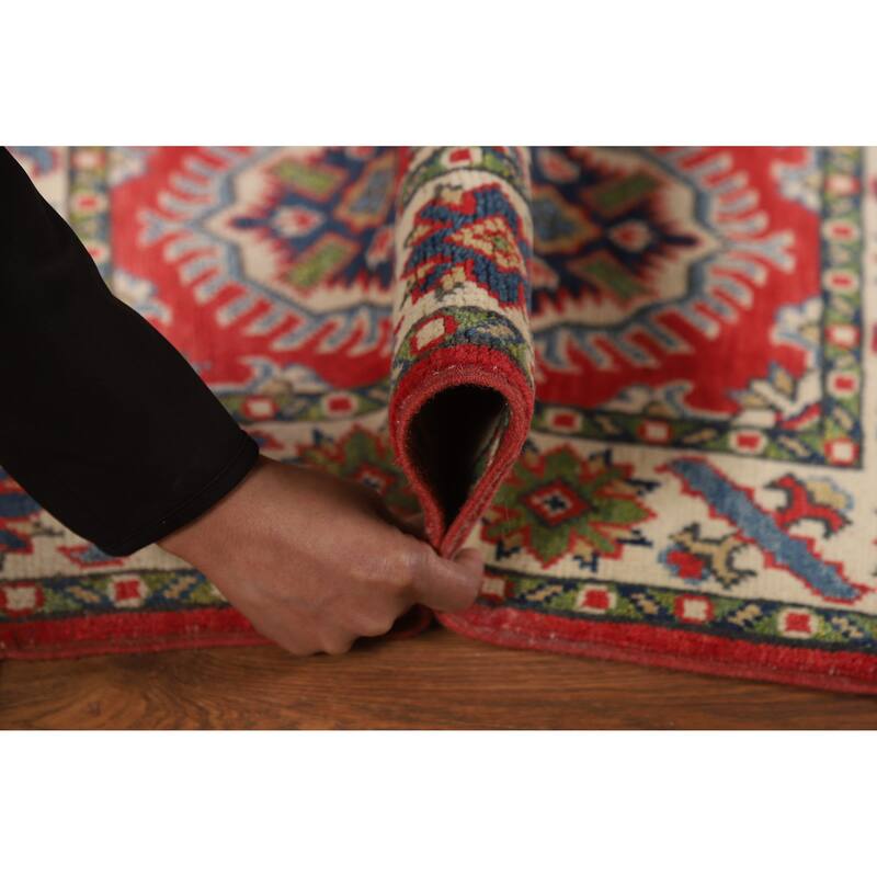 Red Geometric Kazak Oriental Accent Foyer Rug Hand-Knotted Wool Carpet - 2'0"x 3'0"