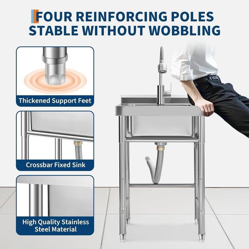 20x20 Inch Single Bowl Freestanding Stainless Steel Utility Sink