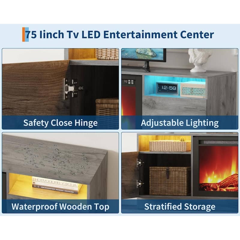 TV Stand with Storage Cabinet, Fits Into 36'' Electric Fireplace (Not Included Fireplace) - N/A