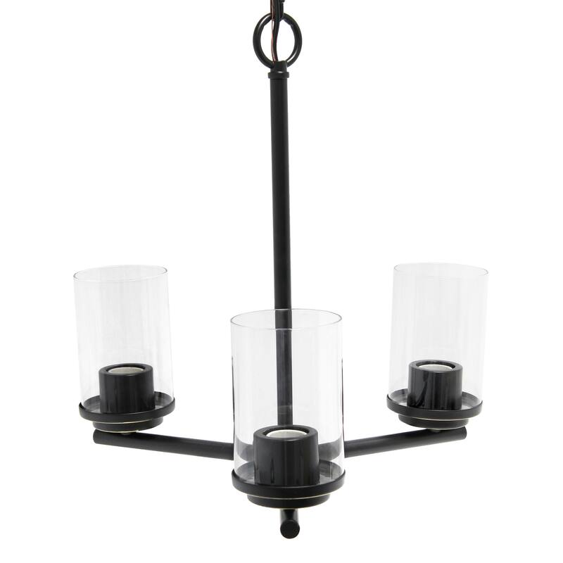 15" 3-Light Pendant Chandelier - Metal & Glass - Kitchen Island Lighting - Bronze Finish - 17