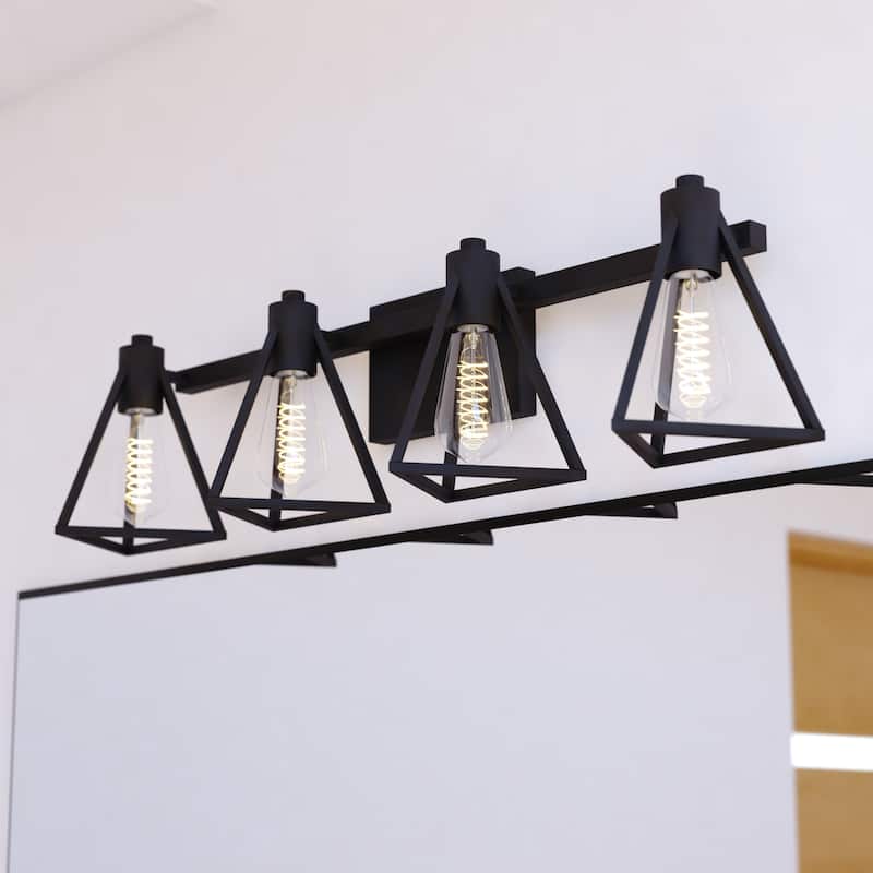 Ravenna Matte Black Contemporary Bathroom Vanity Lighting Fixture, Metal Cage Shade, Dimmable, LED Compatible, Over Mirror Mount - 31.5-in W x 8.25-in H x 7.5-in D - Matte Black