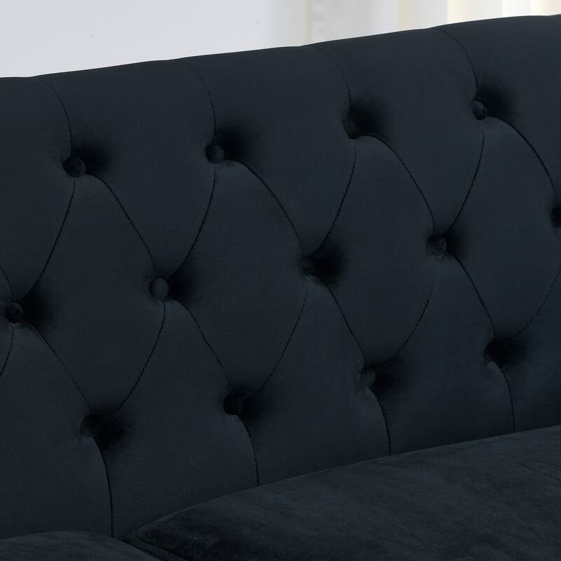 77" Velvet 3-Seater Sofa with Nailhead Arms and 2 Pillows