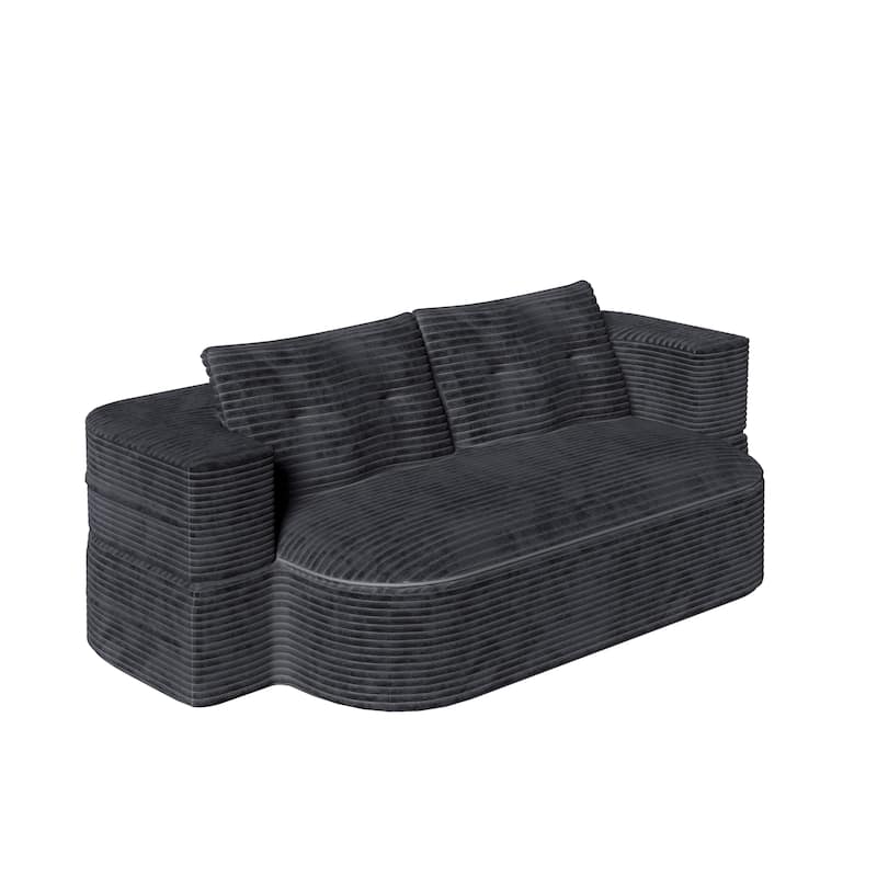 78.7" Modern Convertible Corduroy Sofa Bed with 2 Pillows, Floor Deep Seat Sleeper Couch, Foldable 2-in-1 Sofa for Living Room