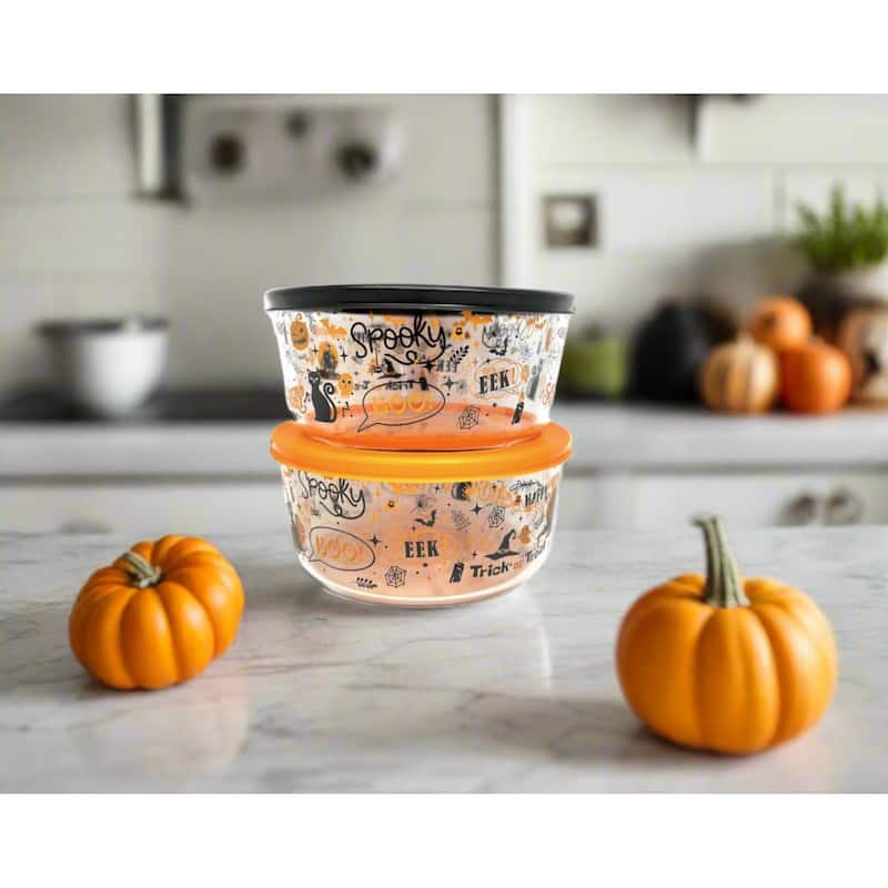 Halloween Glass Food Storage Containers with Spooky Design, BPA-Free Lids, Microwave & Dishwasher Safe