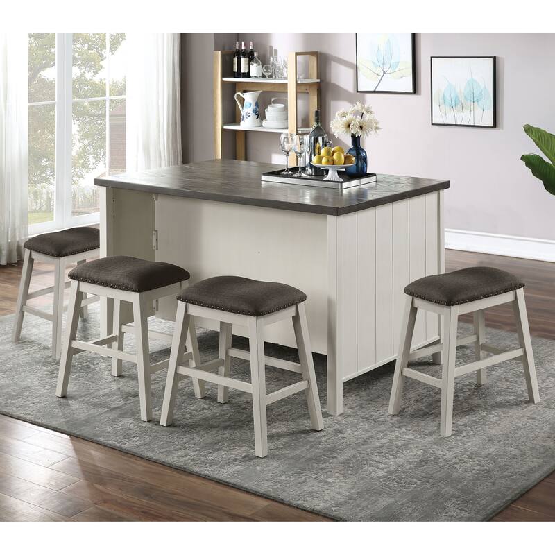 Hanto Transitional White Solid Wood Storage 5-Piece Counter Height Dining Set by Furniture of America