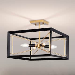 Jaysen Matte Black+Gold 4-Light Geometric Metal Semi-Flush Mount
