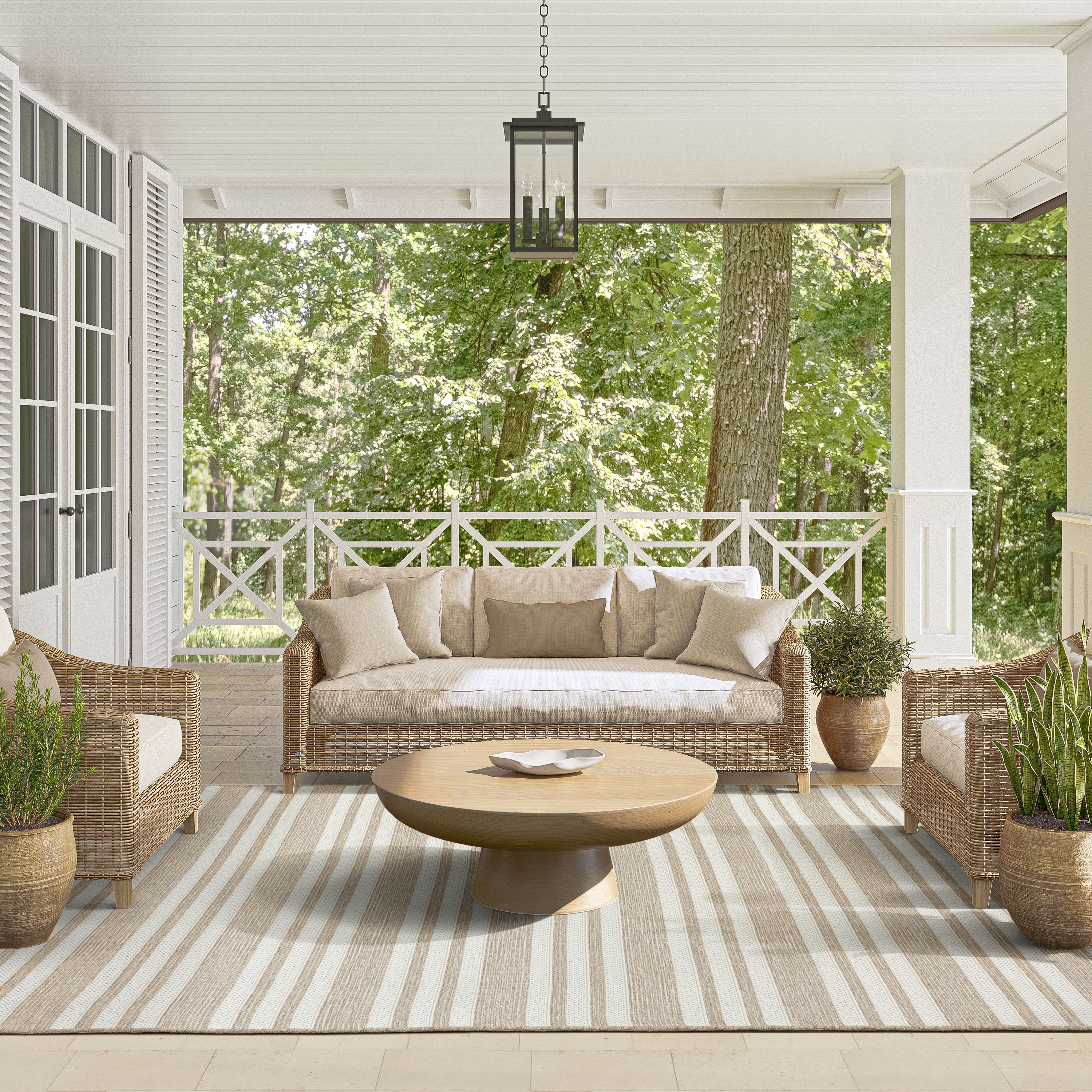 Abani OCE120A Beige Horizontal Striped Indoor/Outdoor Area Rug