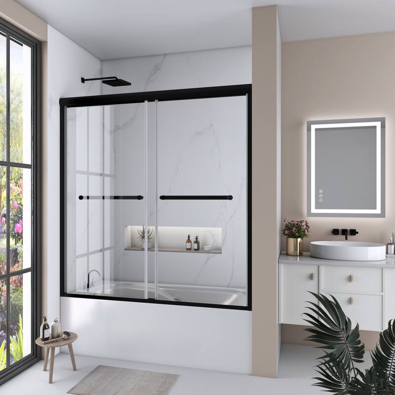 60 in. W x 62 in. H Framed Sliding Bath Tub Door with 5/16 in. Tempered Clear Glass