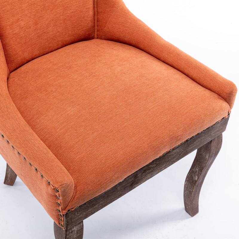 Ultra Side Dining Chair with Thickened Fabric and Solid Wood Legs, Bronze Nail Head, Set of 2