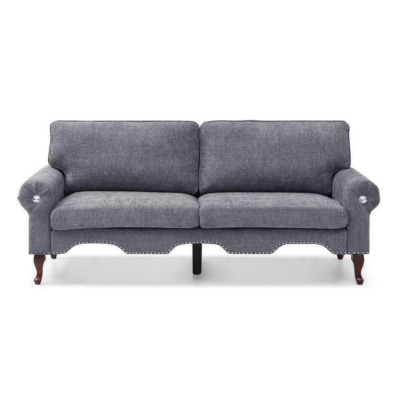 80-Inch Modern Linen 3 seat Sofa with Wooden Legs & Crystal button and Copper Nail, Tufted Backrest, for Living Room